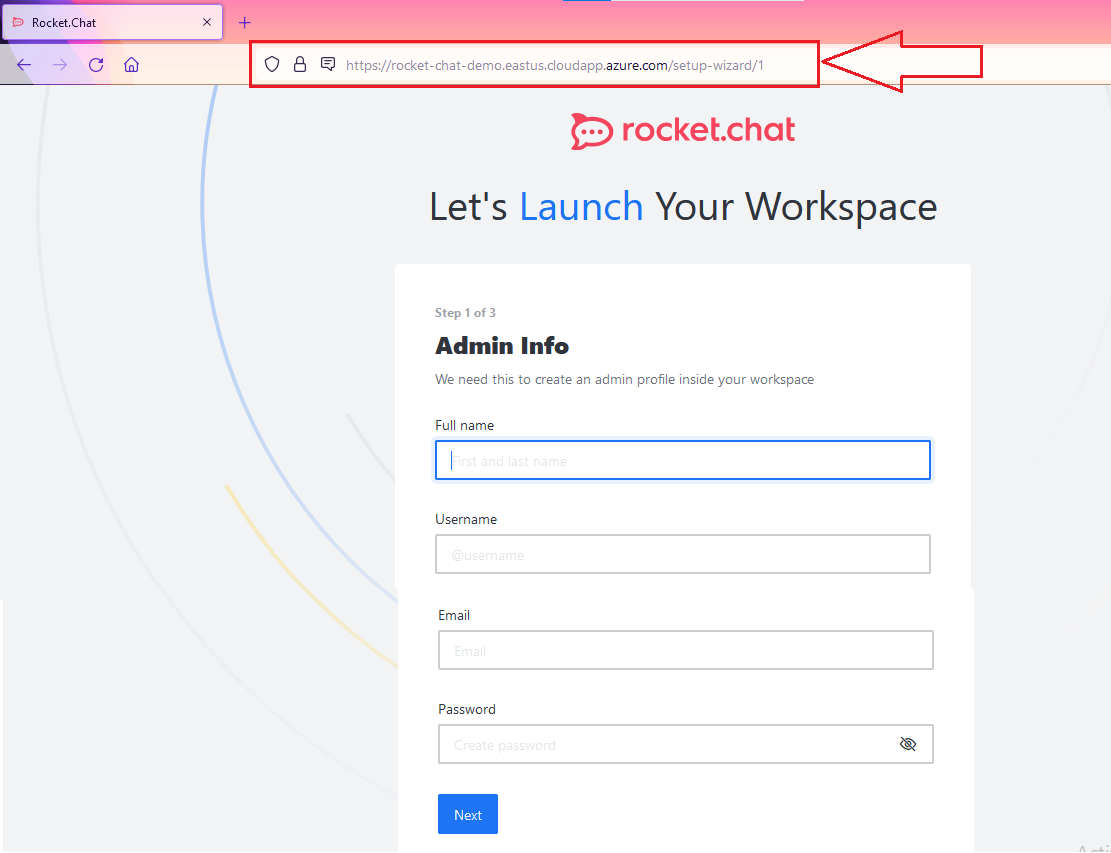 /img/azure/rocket-chat/rocket-chat-setup-page.png