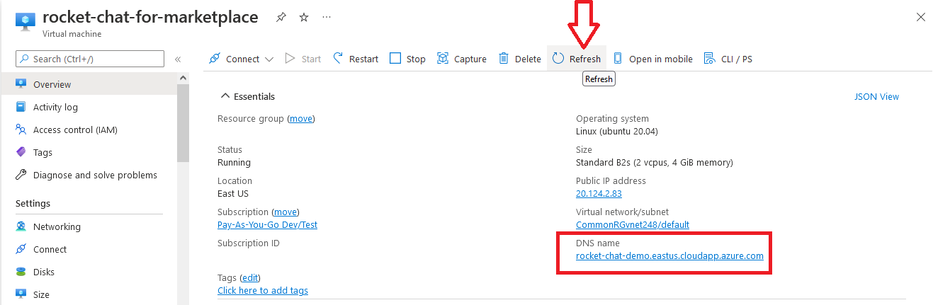 /img/azure/rocket-chat/vm-overview-with-dns-name.png